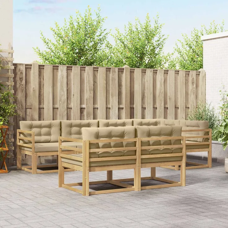 vidaXL Outdoor-Sofagarnitur 6 stk. 7-Sitzer Weiß und Beige Polyester 3386572