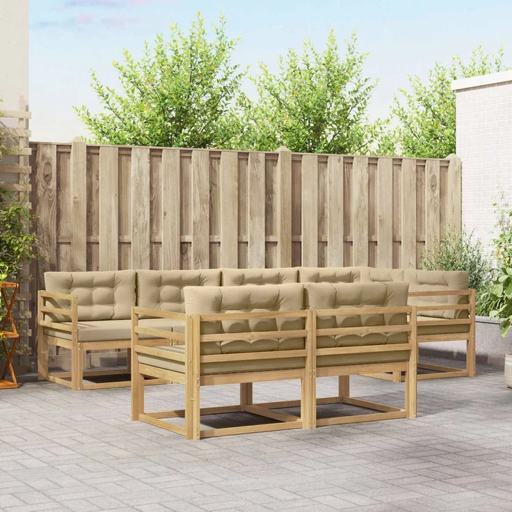vidaXL Outdoor-Sofagarnitur 6 stk. 7-Sitzer Weiß und Beige Polyester 3386572 – Bild 1