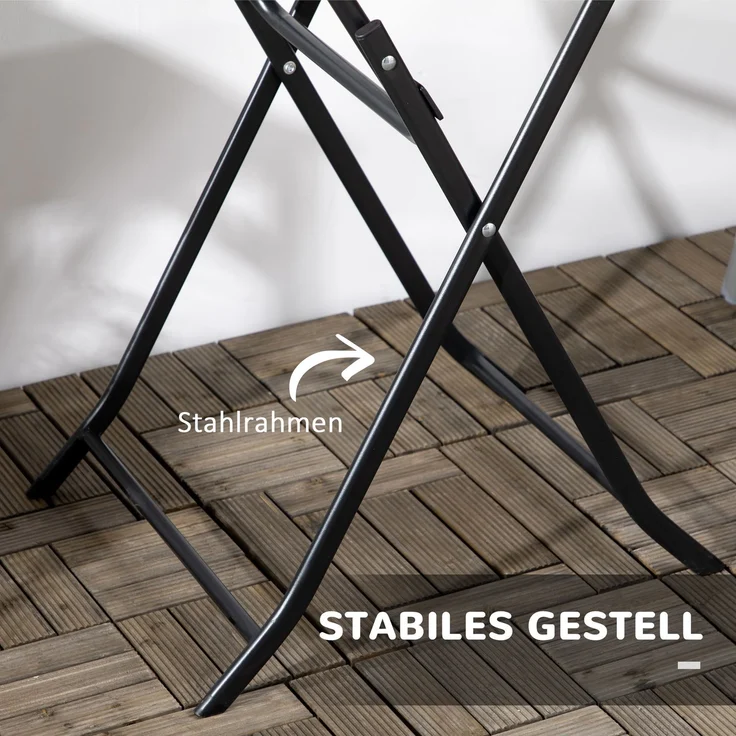 Klapptisch 60x60x73 cm, runder Gartentisch in Holzoptik mit stabilem Stahlrahmen – Bild 5