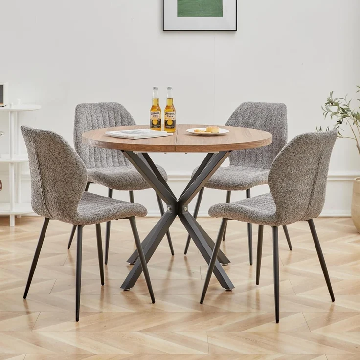 Esszimmerstühle 6er Metallbeine Polster Stoffkissen Grau-st 6er set – Bild 4