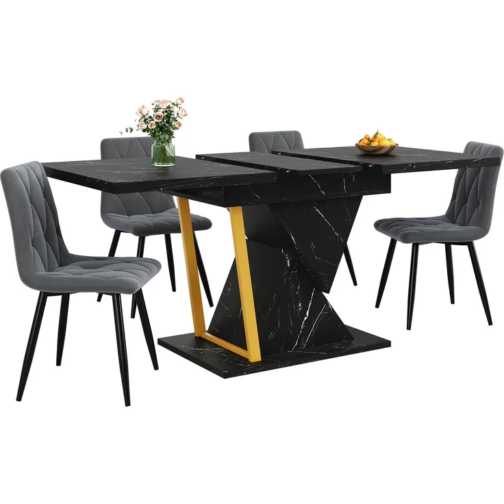 Ausziehbarer Esstisch - Holztisch in schwarz, 110(140) x 80 x 76 cm - Für Küche & Esszimmer - 6 Personen Tisch mit ausziehbarer Platt – Bild 10
