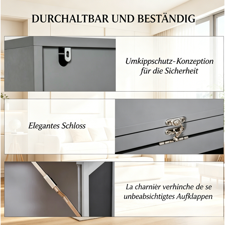 Klappschreibtisch aus MDF mit 9 Fächern und Tafel, 98x51x153 cm, Schwarz/Dunkelgrau – Bild 7