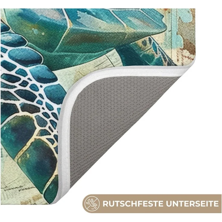 OnlyWow WC-Vorleger Vintage - Schildkröte - Meerestiere - Aquarell, Höhe 10 mm, Polyester, Rechteckig, WC Teppich, Toilettenvorleger, Toilettenteppich, Badematte 40x60 cm – Bild 3