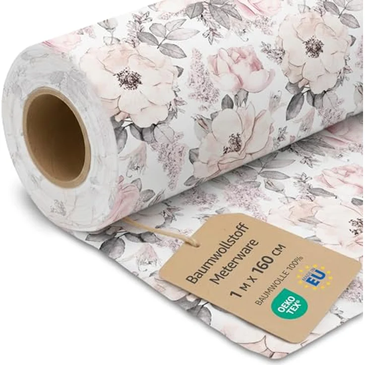 Stoff Meterware Baumwollstoff 1 M x 160 cm - Stoffe zum nähen aus reine baumwolle fabric futterstoff dekostoff für patchwork canvas und sewing nähstoff Oeko-Tex Wilde Rose – Bild 2