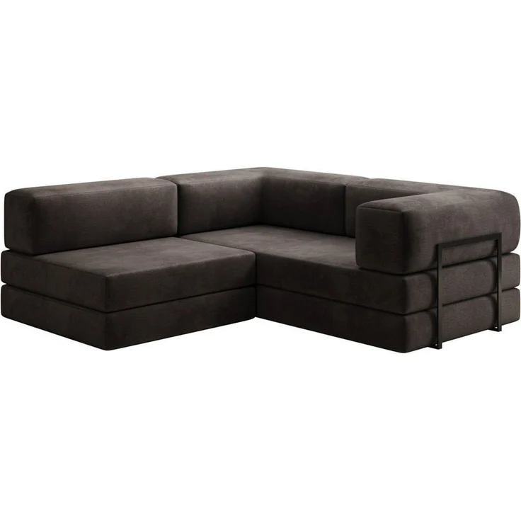 Luxusbetten24 Schlafsofa Designer Sofa Lazy L Mini in Samt, mit aufklappbarer Polsterlage für Liegefunktion – Bild 1