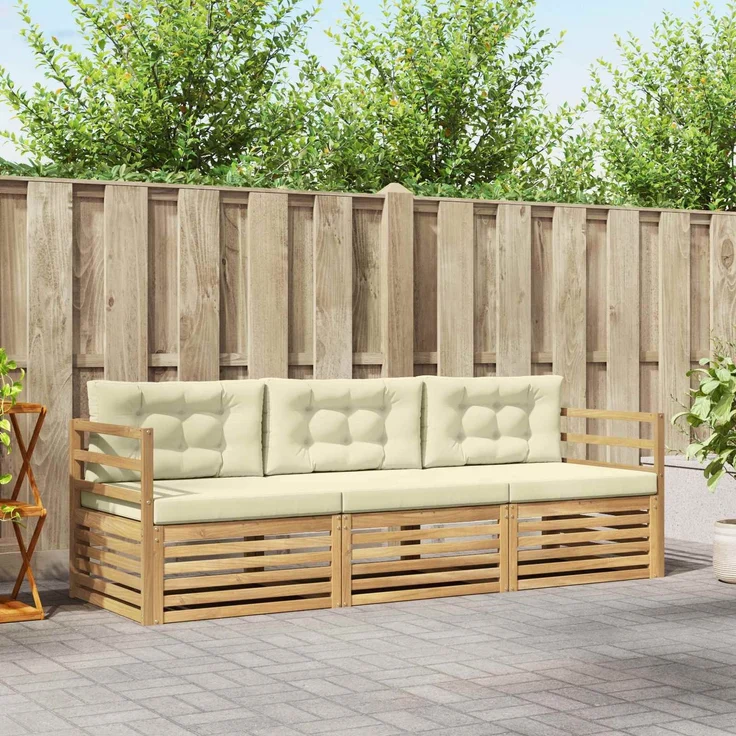 vidaXL Outdoor-Sofagarnitur 3 stk. 3-Sitzer Weiß und Creme Polyester 3389945 – Bild 1