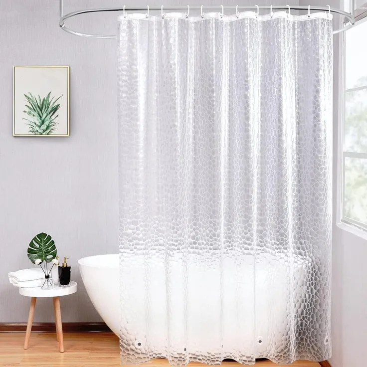 Duschvorhang 240x200cm Transparent Wasserdicht Magnete 16 Ringe Hexagon Muster