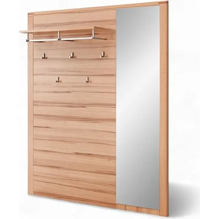 Linea Natura Garderobenpaneel, Buche, massiv, mit Hutablage und Kleiderstange, 120x157x29 cm