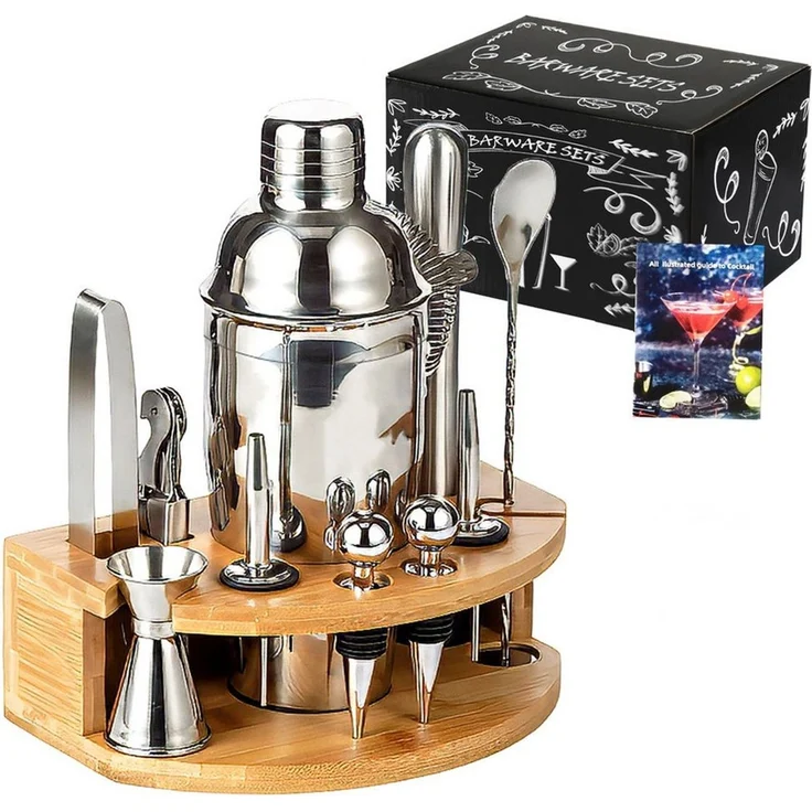 GLIESE Cocktail-Set Edelstahl Cocktail Shaker Set 12-teiliges mit Bar Zubehör, (12-tlg, Cocktail Shaker Setz), 750ml, mit Bambus-Ständer – Bild 1