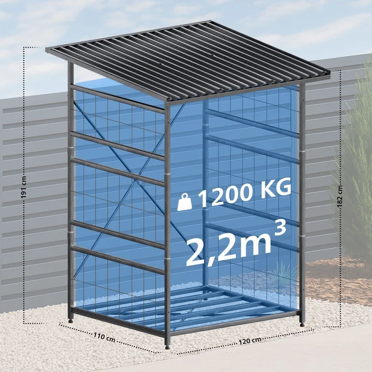 CLP Brennholzregal Macon mit Dach wetterfest Metall verzinkt,metall Brennholzregal – Bild 2