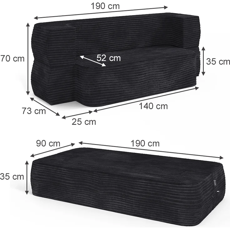 Sofa Lille Schwarz 190 cm mit Schlaffunktion Vitalispa – Bild 3