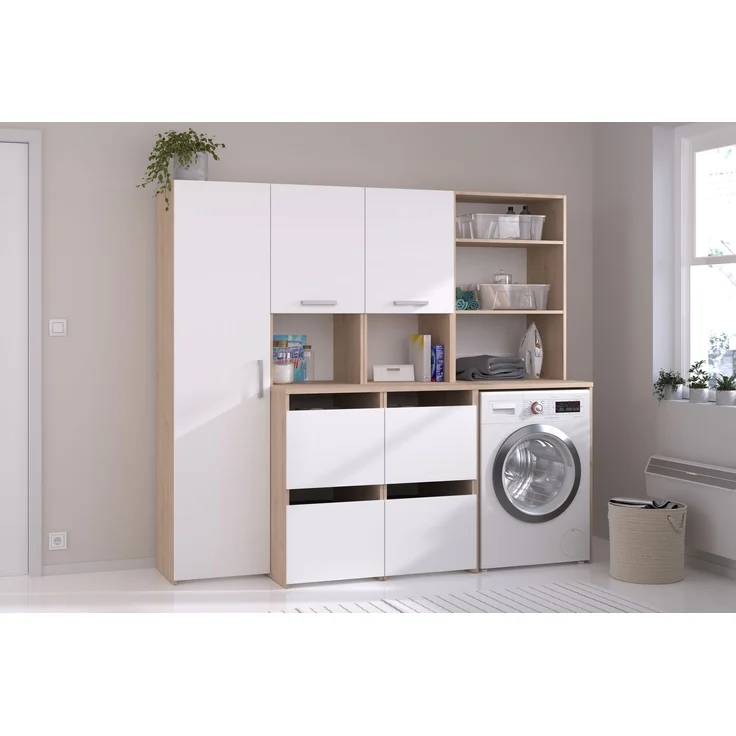 Mehrzweckschrank-Set >Laundry 3< (3-teilig) Weiss / Eiche Dekor - 204x184x67cm (BxHxT) – Bild 1