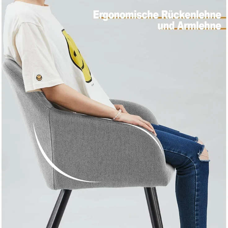 Esszimmerstühle 6er Set Leinen mit Armlehnen Metallbeine Grau – Bild 5