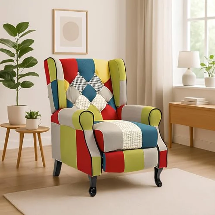 BRIGROS La voglia di fare WeHome – Relaxsessel mit ergonomischer Sitzfläche aus Stoff, Bettsessel, verstellbare Rückenlehne, für Wohnzimmer, Wohnzimmer und Büro (Patchwork, Patchwork) – Bild 9
