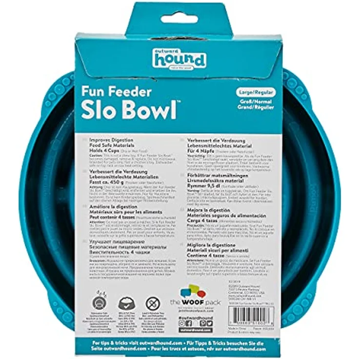Kyjen 51002 Outward Hound Fun Feeder Slow Feed Interaktiver Bloat-Stop-Futternapf für Hunde, Größe L, blau – Bild 4
