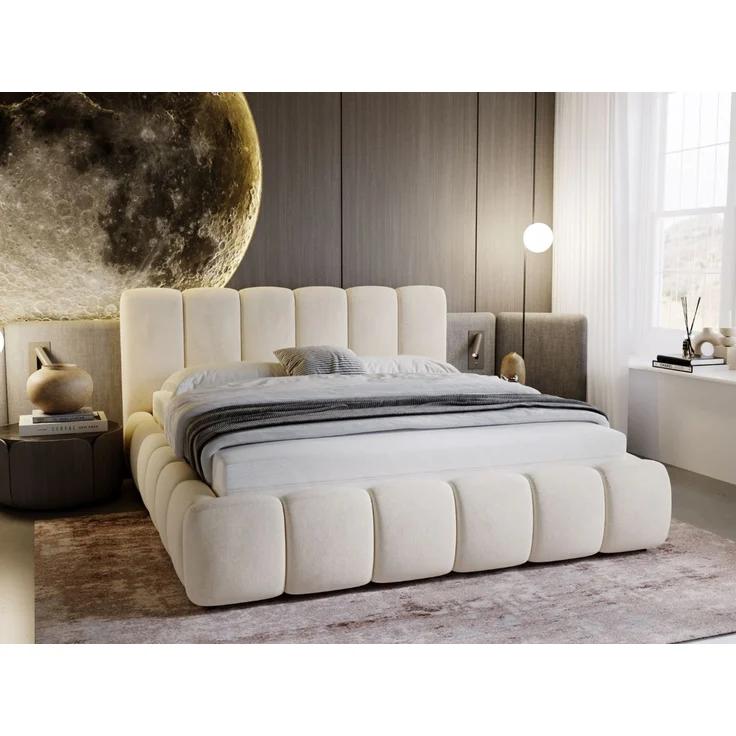 GRAINGOLD Cloud Bett 180x200, Polsterbett ohne Bettkasten, Velvet-Stoff, mit Lattenrost, Beige – Bild 1