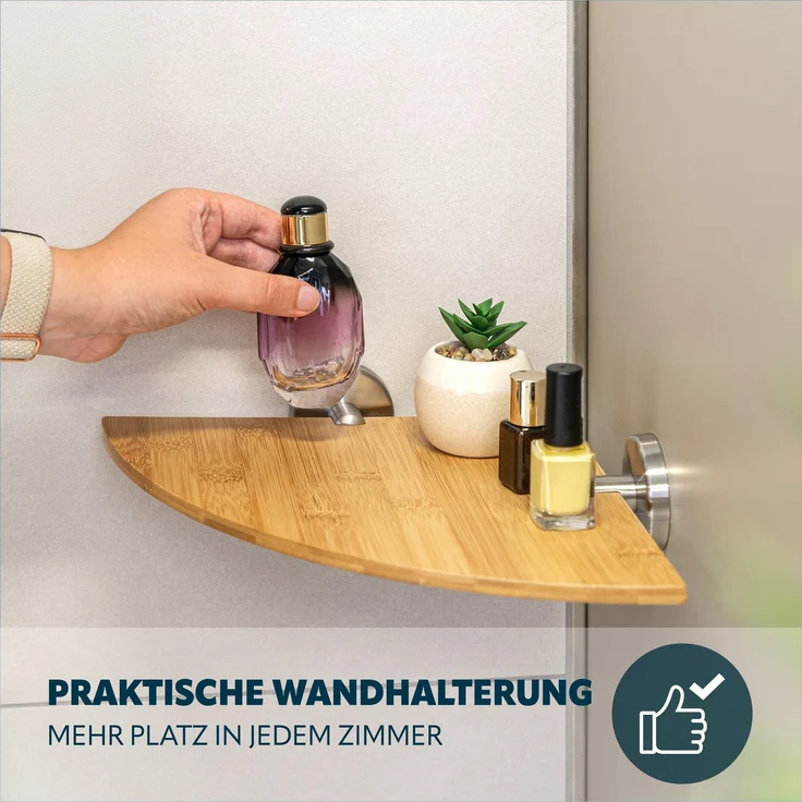 bremermann Wandregal Bad Serie PIAZZA BAMBUS – Bambuseckablage Edelstahl matt – Rahmenlos – Bild 4