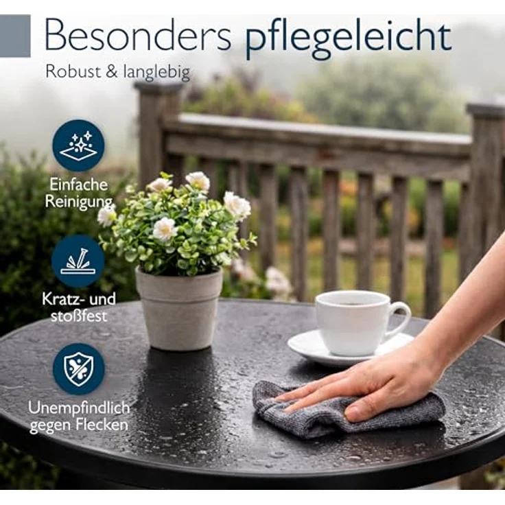 Beautissu Bistrotisch Outdoor Rund Ø 80 cm Wasserfest – Beistelltisch Balkontisch Wetterfest Gartentisch Rund Klappbar 70 cm hoch – Campingtisch Partytisch Esstisch Gastro – Schwarz Bistroni – Bild 6