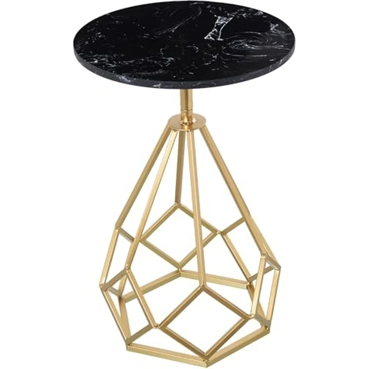 DRW Runder Beistelltisch aus Marmor und Metall in Schwarz und Gold, 38x59 cm – Bild 1