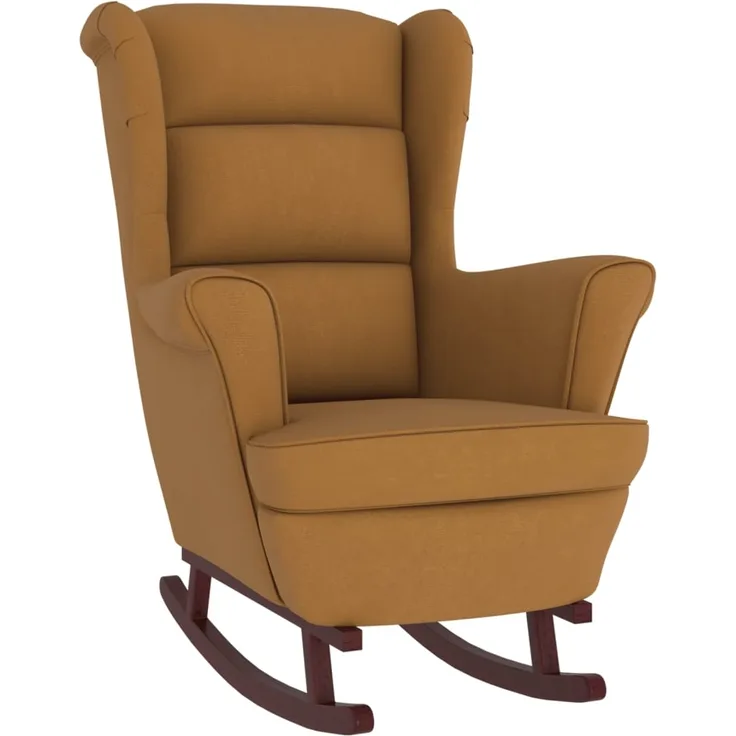 vidaXL Schaukelstuhl Ohrensessel Braun Samt und Massivholz 329371
