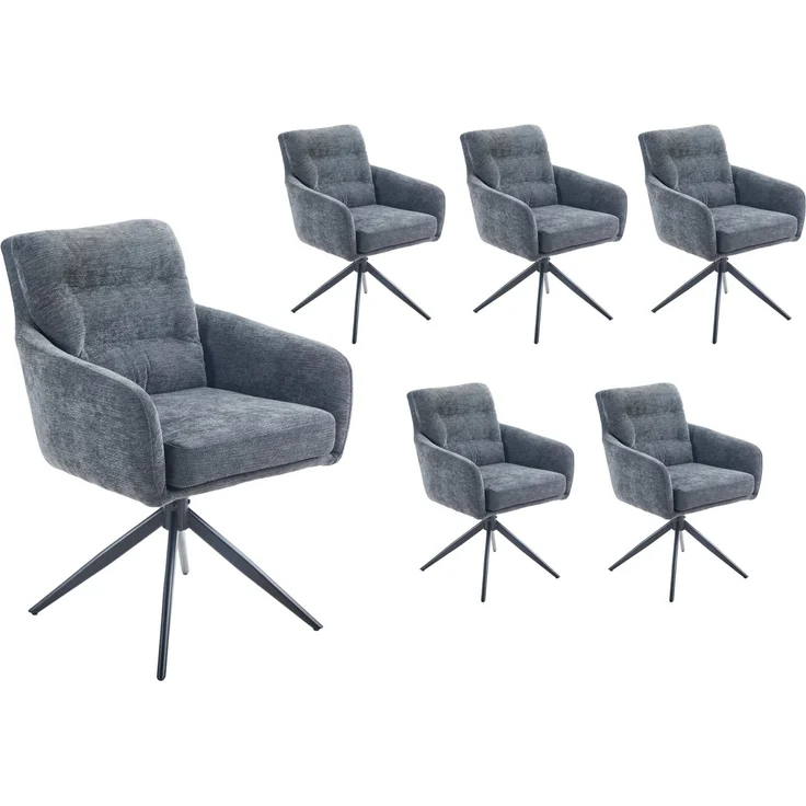 LC Home Esszimmerstühle »Fargo« 6er Set Webstoff dunkelgrau – drehbare Armlehnstühle & Polsterstühle – Bild 1