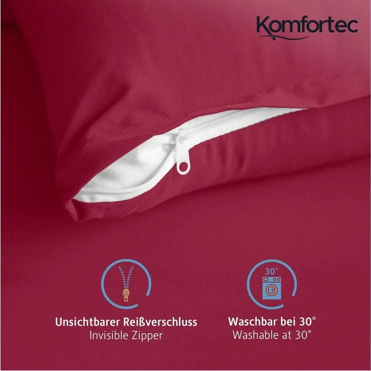 Komfortec Kissenbezug Premium Kopfkissenbezug, gebürstet 100% Mikrofaser 90g/m², (2 Stück), 40x60 cm mit Reißverschluss, Superweiches Kissenhülle Set – Bild 4
