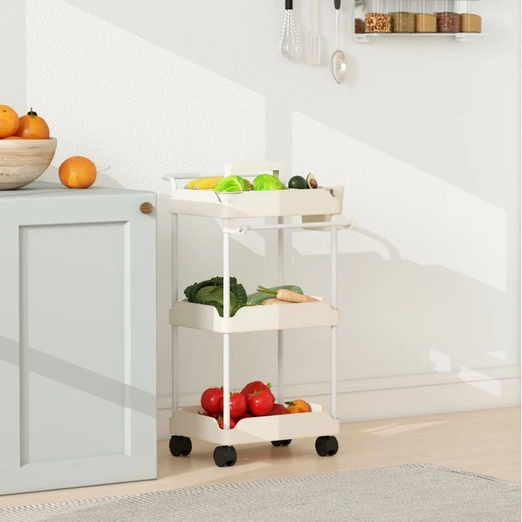 Küchenrollwagen mit 3 Körben, Handtuchhalter und Rollen, 42x42,5x76 cm, Weiß – Bild 3