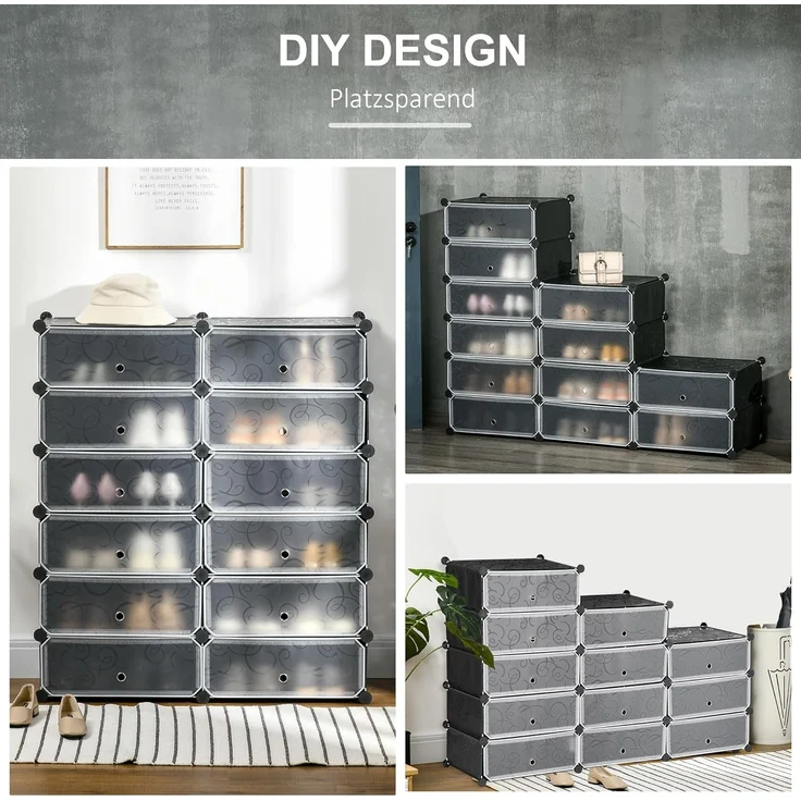 HOMCOM Schuhregal Kunststoffregal für 24 Paar Schuhe, Schuhkarton für Flur 1-tlg, DIY Steckregal Aufbewahrung von Schuhen – Bild 5