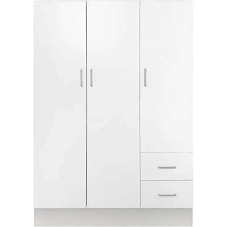 Dmora Kleiderschrank mit drei Türen und zwei Schubladen mit Einlegeböden und Kleiderstange, Farbe weiß, Maße 120 x 170 x 50 cm – Bild 3