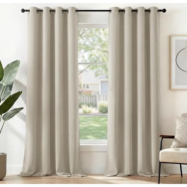 Deconovo Blickdicht Verdunkelungsvorhang Ösen Gardinen Kinderzimmer Thermovorhang Kälteschutz Thermo gegen Kälte Thermogardine Hitzeschutz, 290x140 cm(HöhexBreite), Hellbeige, 2er Set – Bild 2
