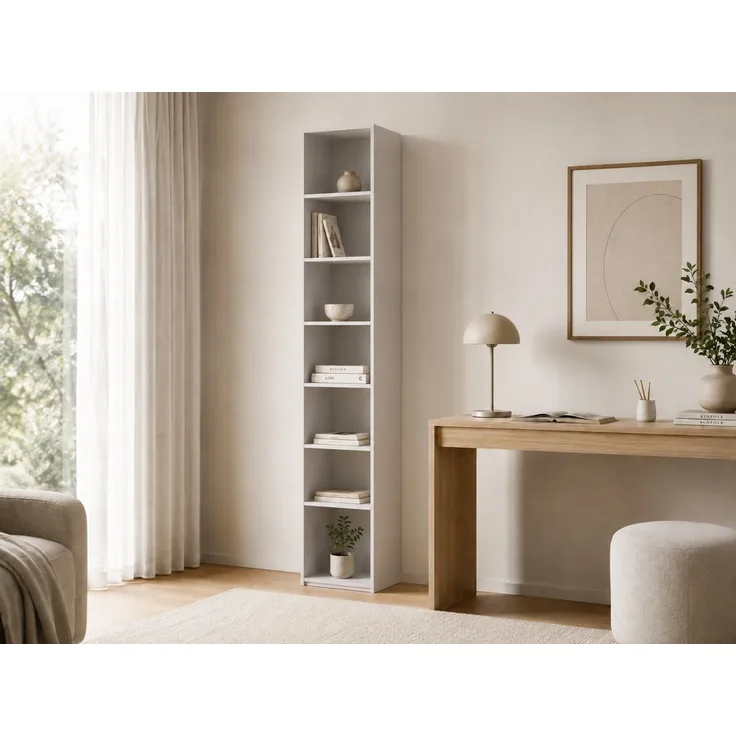 MOEBLO Regal Offenes Regal ELVORA, 200 cm hoch, mit 7 Ablageflächen, schmales Bücherregal für Jugendzimmer, Wohnzimmer und Homeoffice, Kaschmir, (BxHxT):40 x 200 x 40 cm