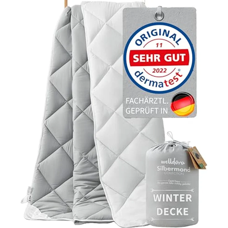 Welldora Microfaserbettdecke, Allergiker Bettdecke, Ultra warme Winterdecke, Wendedecke Silbergrau-Weiß, Premium Steppdecke – Bild 2