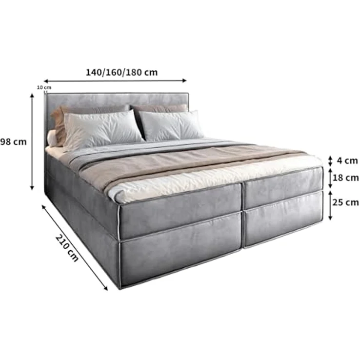 Masseno Boxspringbett PELLIO 180x200 cm, Komplett-Set mit Bonell Matratze, Topper und Bettkästen, cremefarben – Bild 4