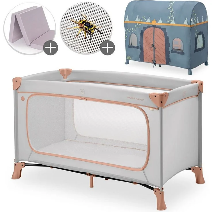 Hauck Baby-Reisebett Dream N Play Plus - Dusty Cork, Kinderreisebett mit Eingang, Matratze, Moskitonetz & Spielzelt faltbar – Bild 5