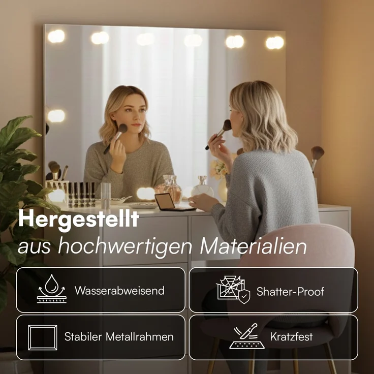 Bellamio 'Livny' Schminkspiegel mit LED-Glühbirnen, dimmbar, Hollywood Spiegel mit 3 Lichtfarben, weiß, 110x70 cm, inkl. Touch-Screen (mit Wandbefestigung) – Bild 5