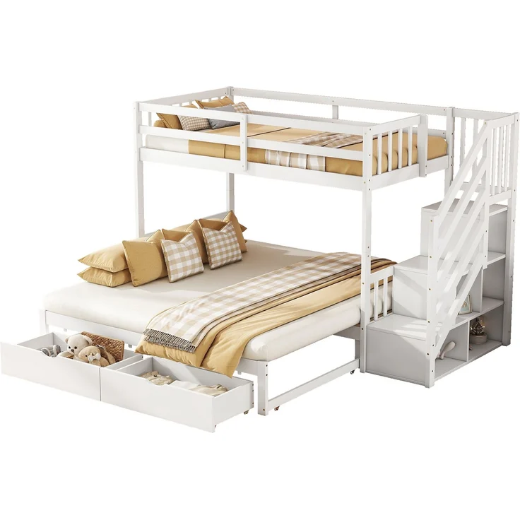Merax Etagenbett Kinderbett 90x200cm mit umwandelbarem Unterbett 90x200/180x200cm, Weiß – Bild 10