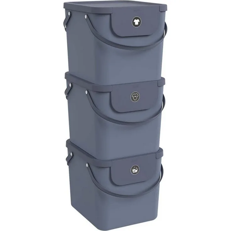 ROTHO Wäschekorb Albula 3er-Set Wäschesammler 40l mit Deckel, Kunststoff (PP recycelt) (Wäschesortiersystem, 3er-Set), Aus rezykliertem Kunststoff