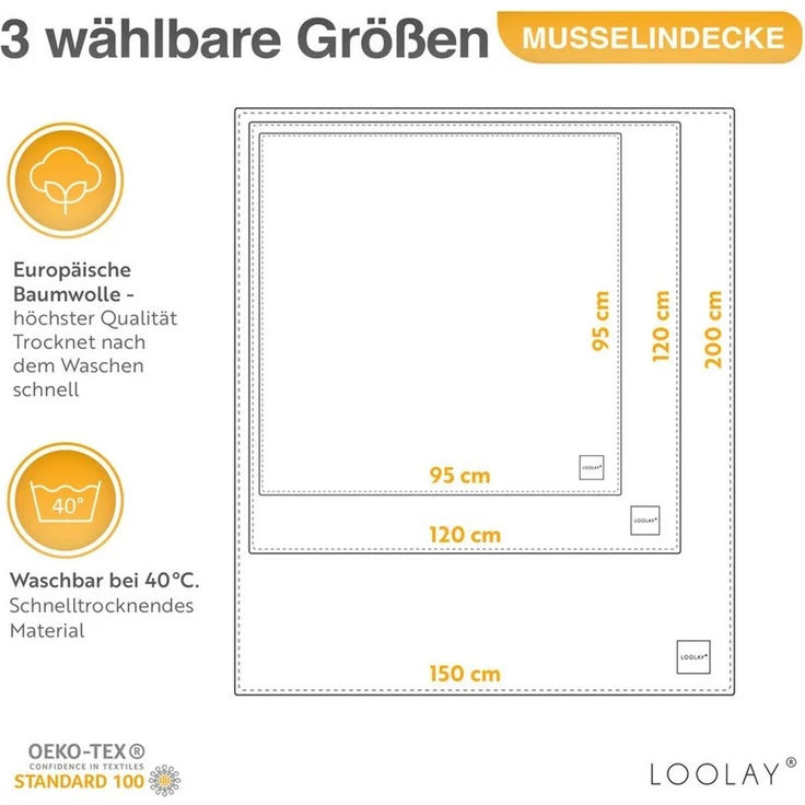 Babydecke Babydecke Musselin Baumwolle Tagesdecke Decke 95x95 120x120 150x200 cm, Loolay, LOOLAY Musselin Tagesdecke, atmungsaktiv, weich & leicht! – Bild 4