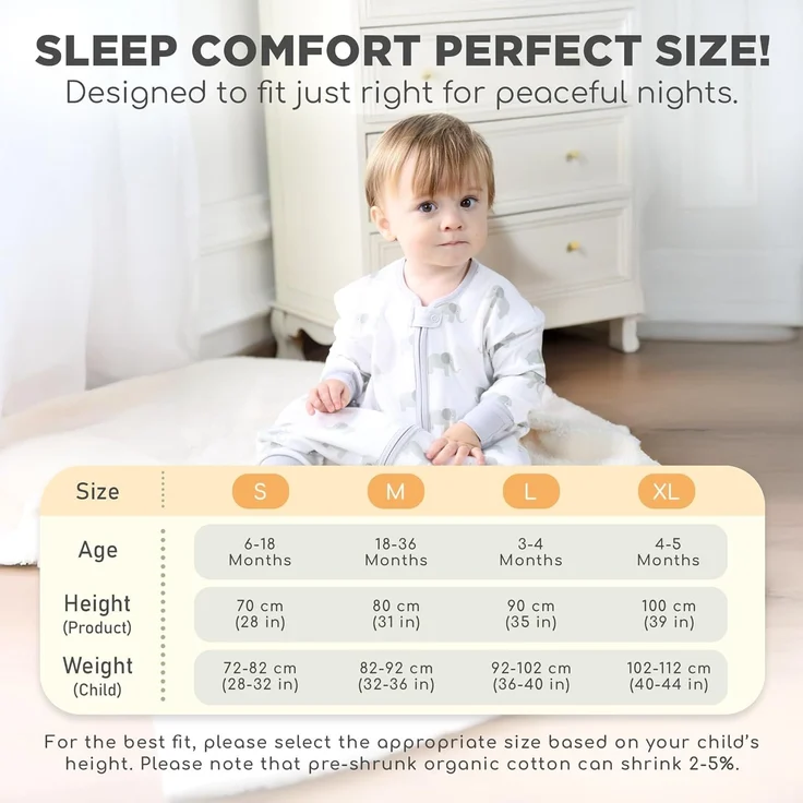 Mama Cheetah Toddler Schlafsack mit Füßen, Long Sleeve 0,5 TOG Bio-Baumwolle Baby Schlafsack mit Beinen, Wearable Decke für Wanderer w / 2-Wege-Reißverschluss, Kleinkind Decke, 6-18 M – Bild 7