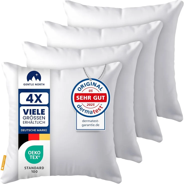 Gentle North Kopfkissen (45x45 cm groß) - 4er Set Kissen für Bett und als Dekokissen - Mit Reißverschluss für Füllung - Sofakissen - Zierkissen für Couch und Sofa - Ökotex - Waschbar bis 60° - Weiß – Bild 1