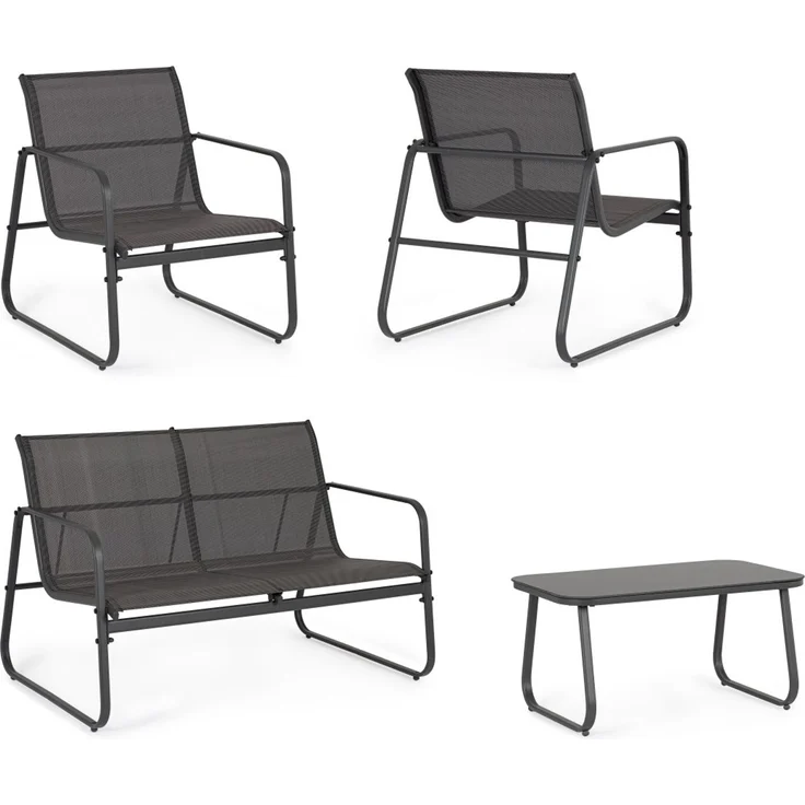 Garten-Set Gonzalo Metall und Textilene, modern und robust, anthrazit, 4-teilig für 3–4 Personen – Bild 5