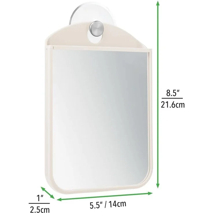 mDesign Beschlagfreier Rasierspiegel Kosmetikspiegel Saugnapf Creme/Silber – Bild 5
