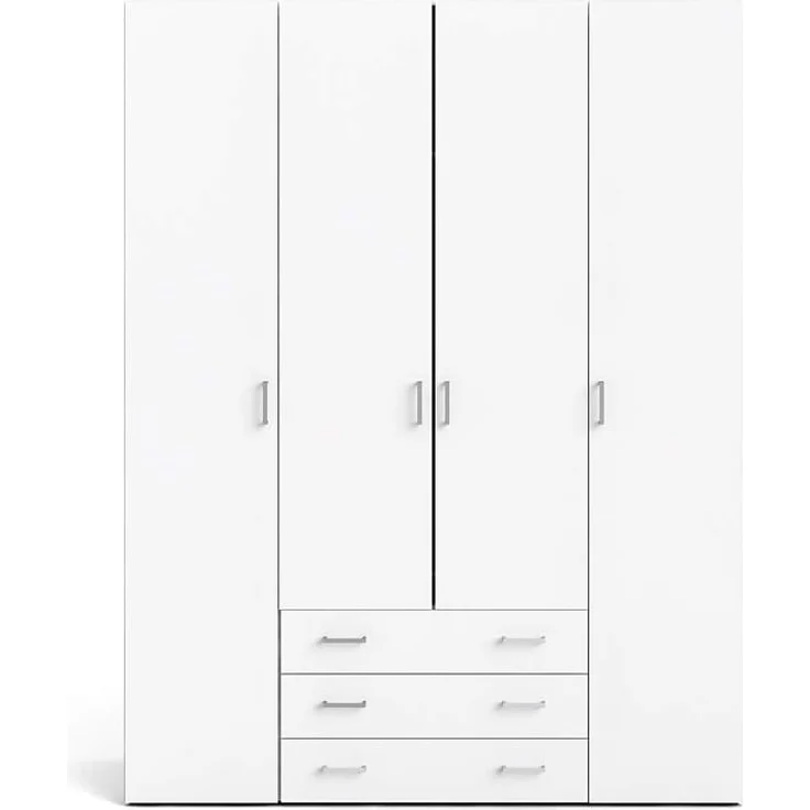 Kleiderschrank mit vier Türen und drei Schubladen, Farbe Weiß, Maße 154 x 200 x 49 cm – Bild 4