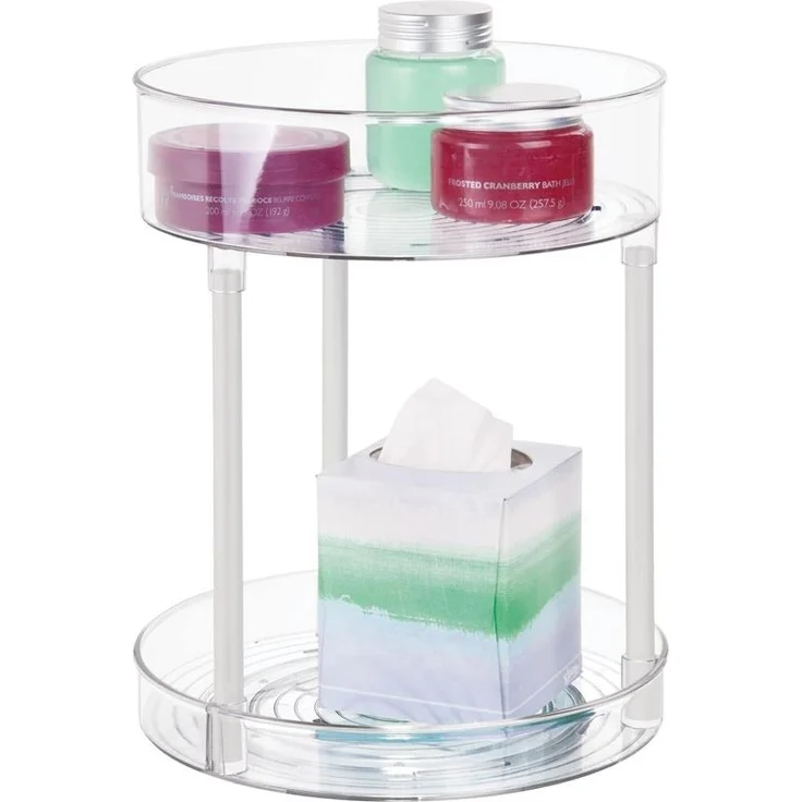 mDesign Regal Organizer Ablage Aufbewahrung drehbar 2 Etagen transparent / weiß – Bild 7