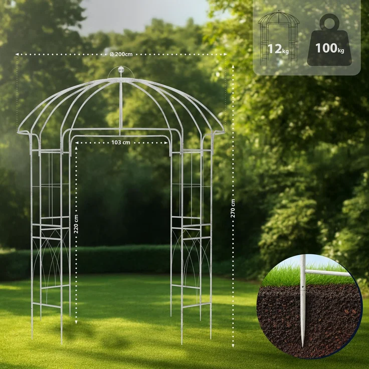 Pavillon LOTTA mit Rankhilfe - 200 x 200 x 270 cm, Metall, Antik-Weiß | Gartenpavillon Zierpavillon Gartendeko – Bild 2