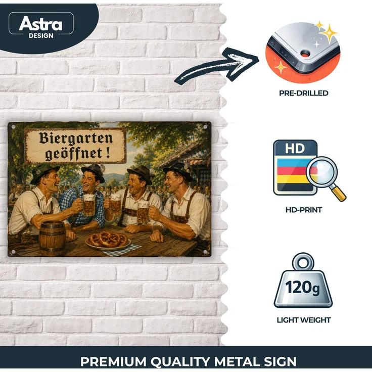 AstraDesign Blechschild 20x30cm - Biergarten geöffnet – Metall – Mehrfarbig – AD0491 – Bild 3