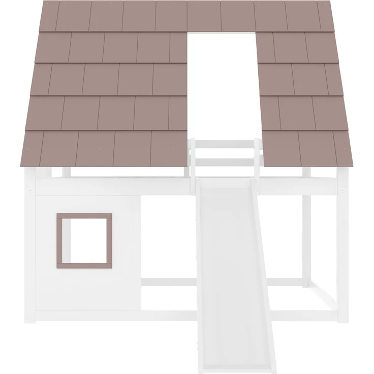 Holzhaus-Etagenbett 140x200 cm mit Dach, Leiter und Rutsche, Haus-Design, Weiß+Braun – Bild 10
