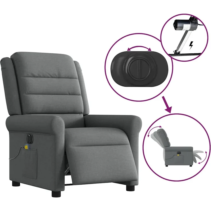 vidaXL Massagesessel Elektrisch Dunkelgrau Stoff 3303305 – Bild 8