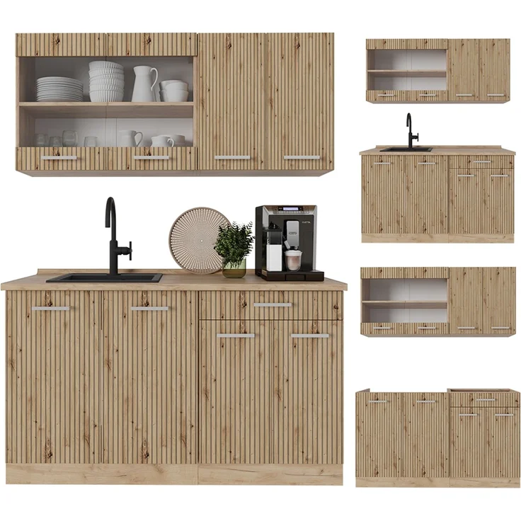 Singleküche R-Line Artisan-Eiche/Goldkraft Eiche 140 cm , AP Anthrazit Vicco – Bild 6