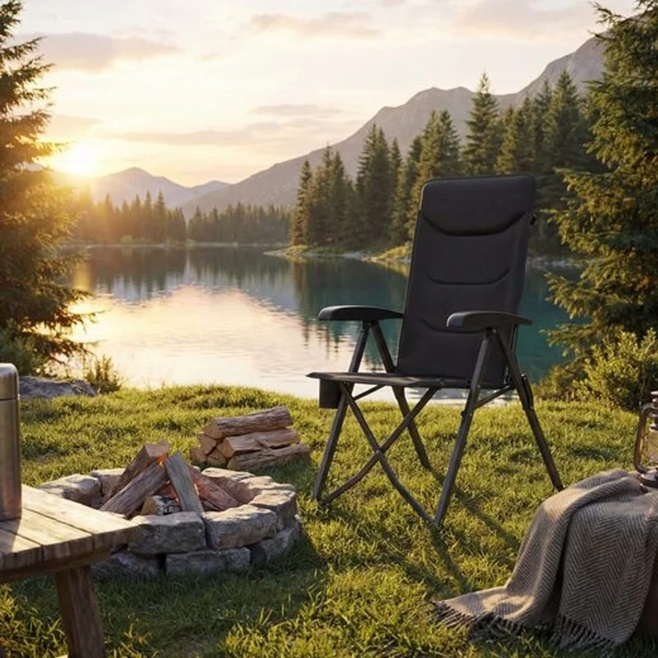 SONGMICS Campingstuhl, verstellbare Rückenlehne 95°-150°, Getränkehalter, Tragetasche, Angeln, Garten, Camping, schwarz – Bild 3